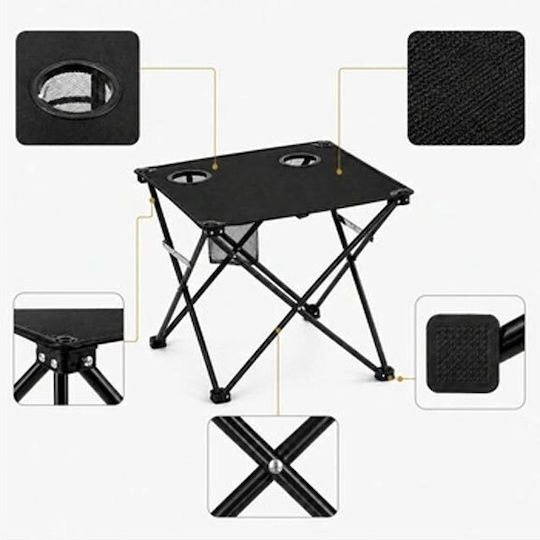 Metallic Folding Camping Table 47.5x43x43cm Black