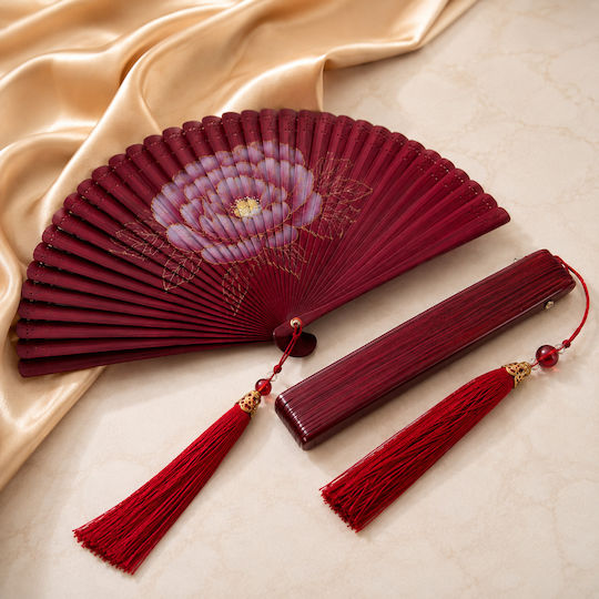 Fächer Bamboo Rote Floral 18cm 4 Seasons Collection