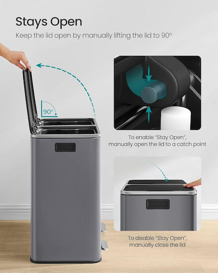 Songmics Coș de Reciclare din Oțel Inoxidabil 30l Gri
