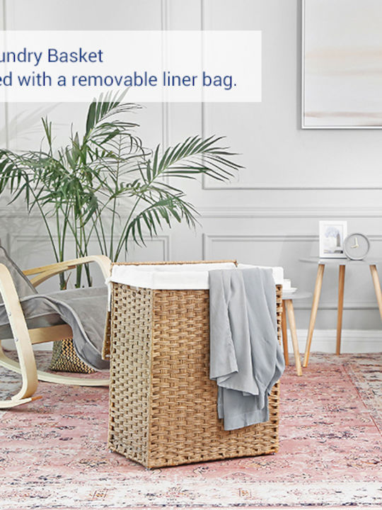 Songmics Coș de rufe Din Paie 90lt cu Capac 46x33x60cm Alb