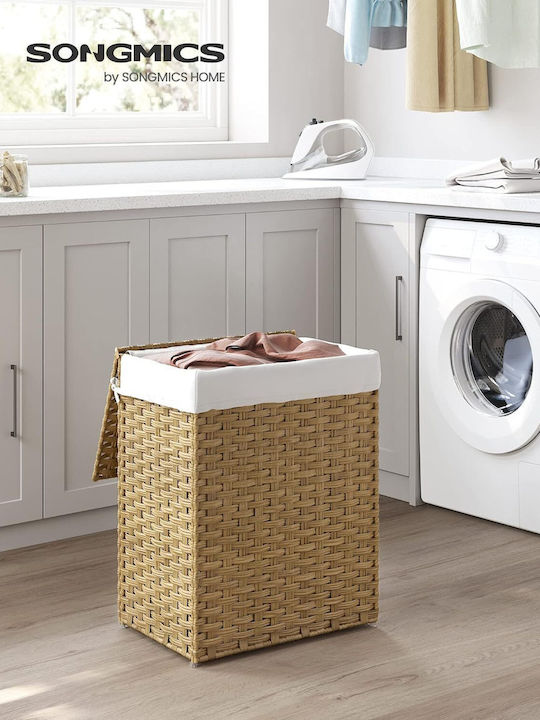 Songmics Coș de rufe Din Paie 90lt cu Capac 46x33x60cm Alb