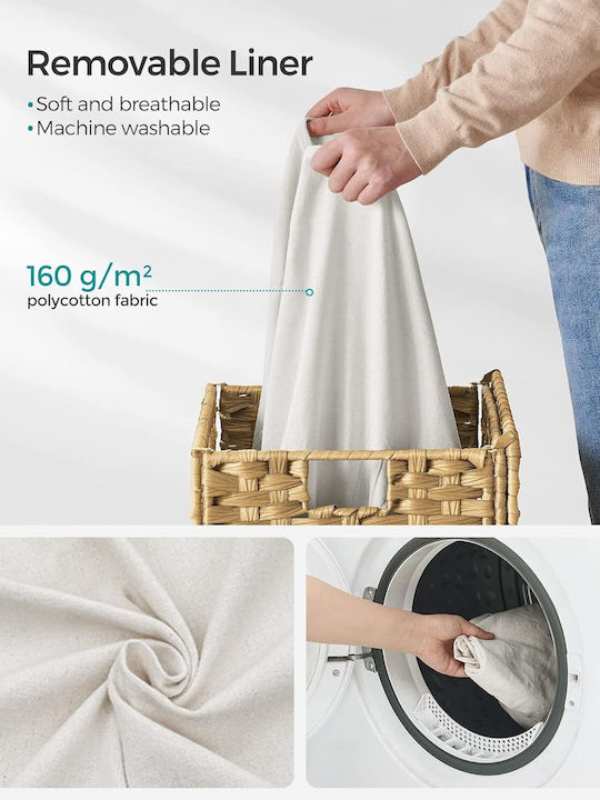 Songmics Coș de rufe Din Paie 90lt cu Capac 46x33x60cm Alb