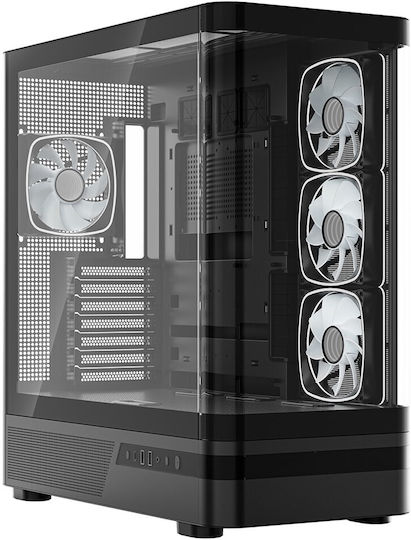 Modecom Volcano AQ100 Gaming Midi-Turm Computergehäuse mit Seitenfenster und ARGB-Beleuchtung Schwarz