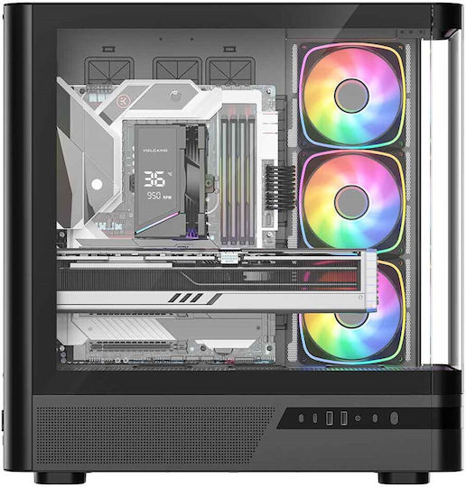 Modecom Volcano AQ100 Gaming Midi-Turm Computergehäuse mit Seitenfenster und ARGB-Beleuchtung Schwarz