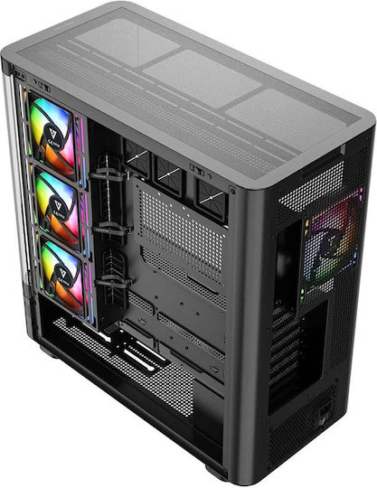 Modecom Volcano AQ100 Gaming Midi-Turm Computergehäuse mit Seitenfenster und ARGB-Beleuchtung Schwarz