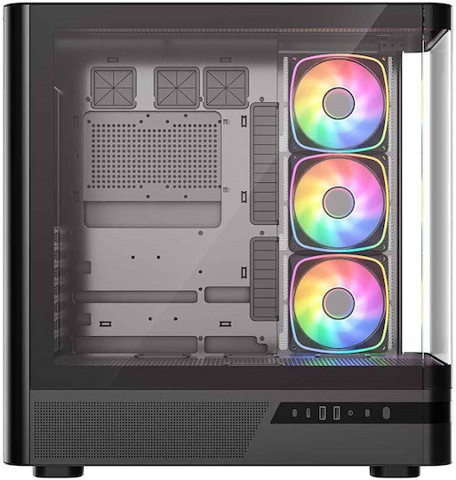 Modecom Volcano AQ100 Gaming Midi-Turm Computergehäuse mit Seitenfenster und ARGB-Beleuchtung Schwarz