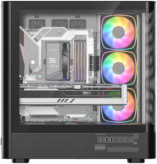Modecom Volcano AQ300 Gaming Midi Tower Computer Case with Side Window and ARGB Lighting Black
