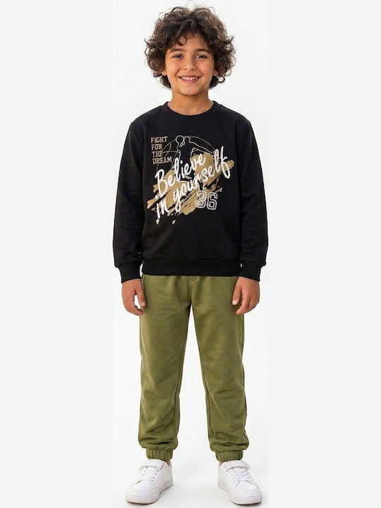 Kids Sweatpants Set With Top Black/Khaki