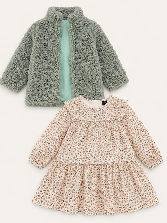 Girls Dress Set with Coat Green