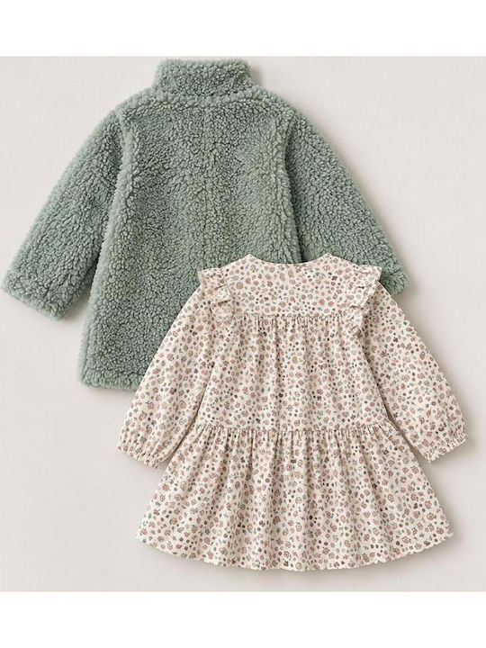 Girls Dress Set with Coat Green