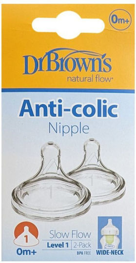 Dr. Brown's Θηλές από Σιλικόνη Αργής Ροής για 0+ μηνών 2 Stück