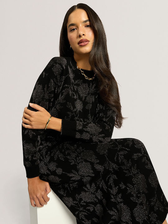 Γυναικείο Μακρυμάνικο Crop Πουλόβερ Floral Black