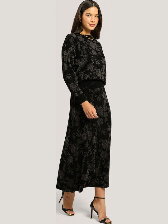 Γυναικείο Μακρυμάνικο Crop Πουλόβερ Floral Black