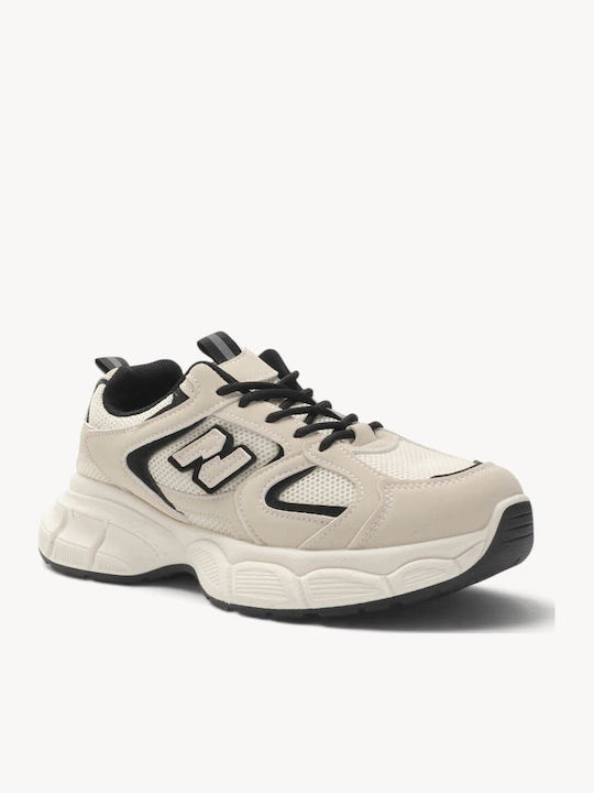 Beige Chunky Sneakers Mesh Mit Mehrlagigen Verzierungen