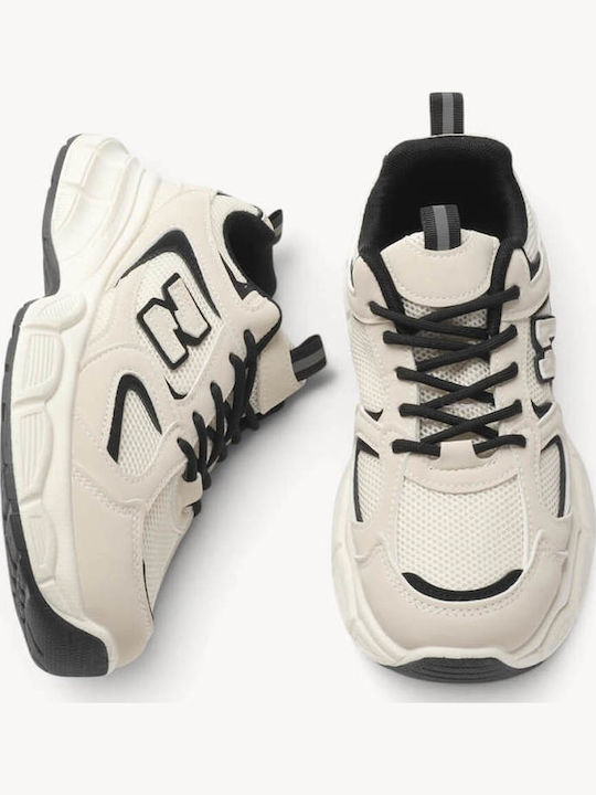 Beige Chunky Sneakers Mesh Mit Mehrlagigen Verzierungen