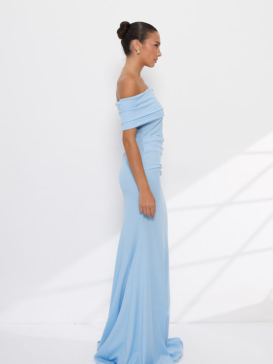 Sommer Maxi Abendkleid Trägerlos Satin Hellblau