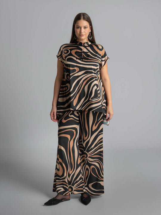 Bluza Damă Satin Mâneci Scurte Auriu