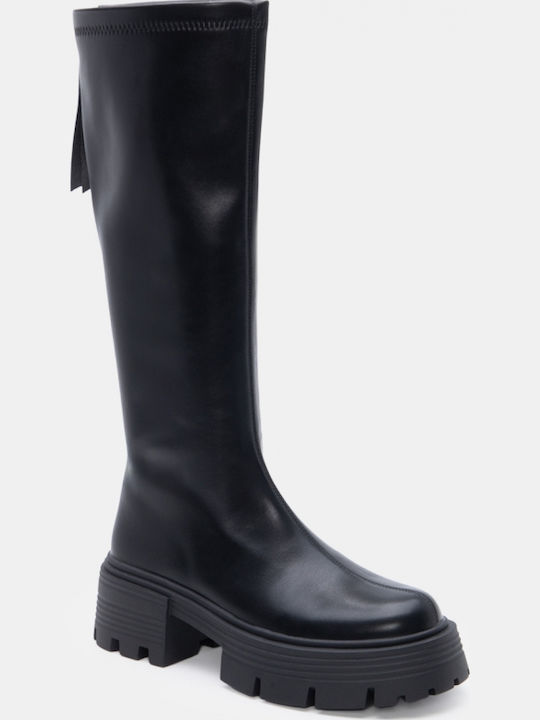Wildleder Damenstiefel mit mittlerem Absatz Schwarz