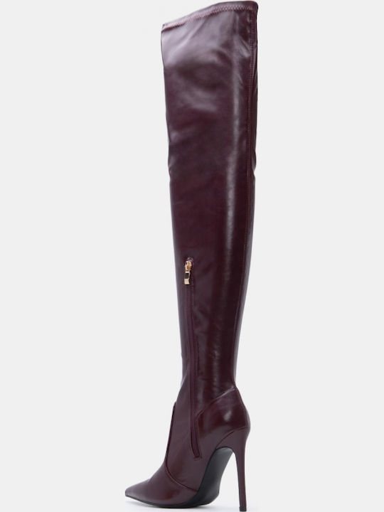 Wildleder Damenstiefel Über dem Knie Burgundisch