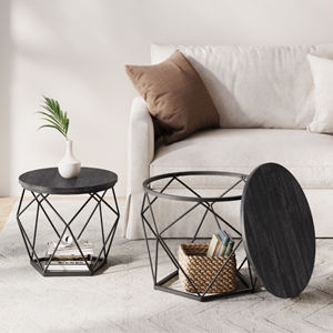 Masă laterală rotundă din lemn masiv Black 2 buc M50xL40xÎ40cm