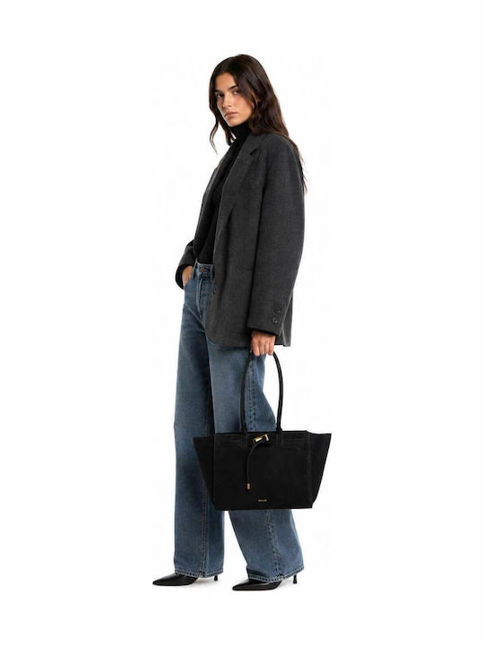Monique Γυναικεία Τσάντα Ώμου Suede Black