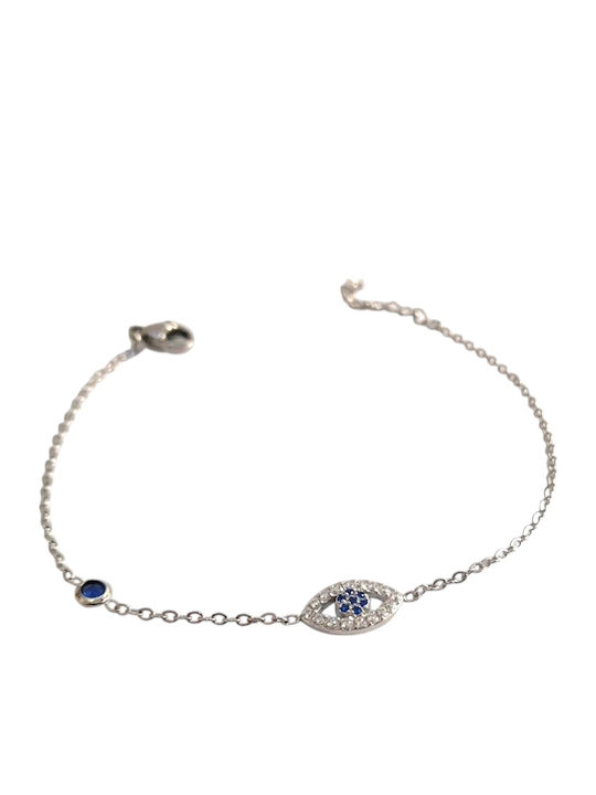 Kalliopi Silver Women's Chain Bracelet with Eye Design Made of Steel with Zircon 21cm