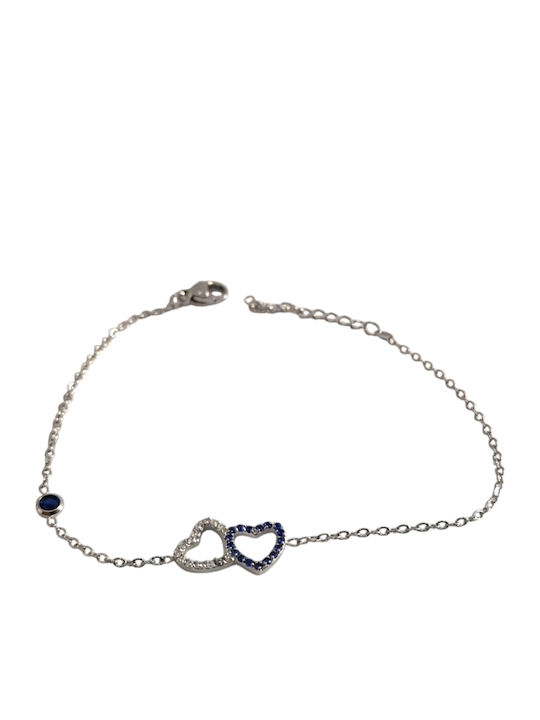 Kalliopi Silver Γυναικείο Βραχιόλι Αλυσίδα με σχέδιο Καρδιά από Ατσάλι με Ζιργκόν 21cm