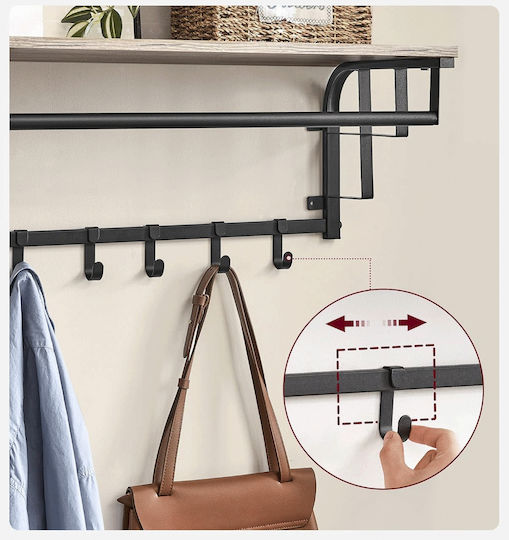 Vasagle Wandhalterung Metall 5 Haken Graue 66x30x27cm