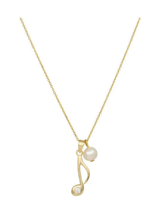 Gold Plated Silver Necklace with Pearls and Zircon