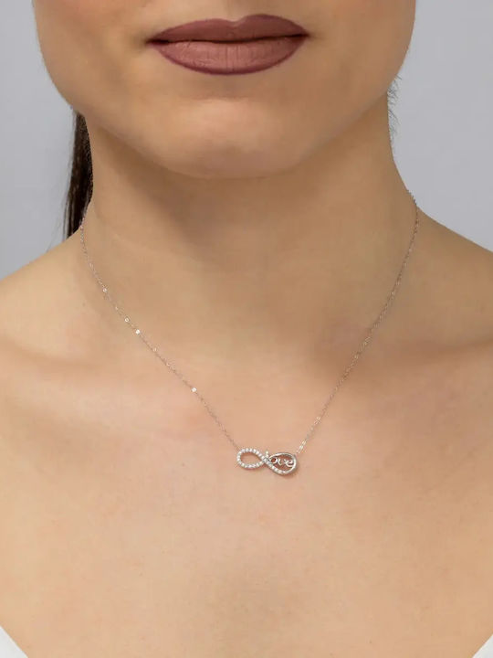 Halskette Unendlichkeit aus Weißgold 9K mit Zirkon