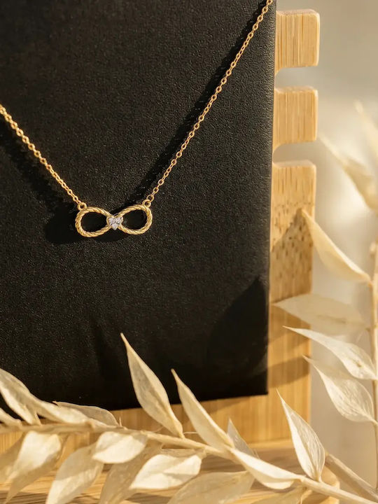 Infinity Necklace Made of 9 K Gold with Zircon
