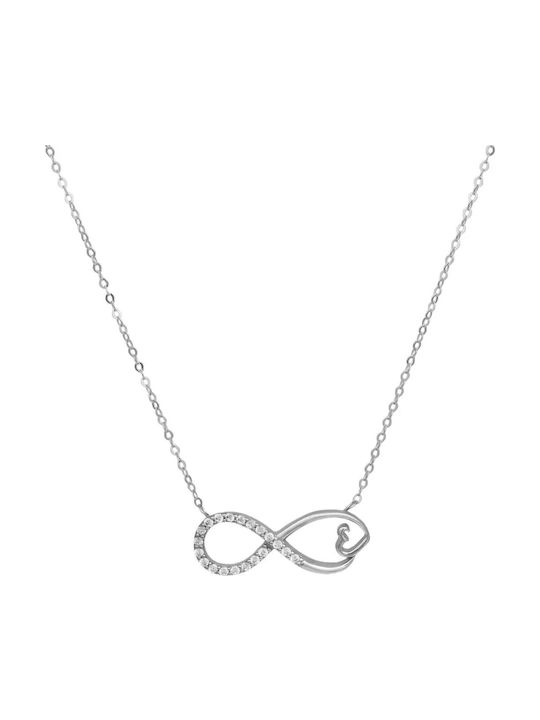 Infinity Necklace in White Gold 9K with Zircon