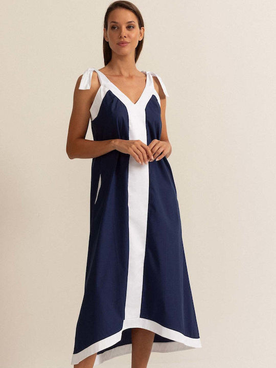 Rochie De Vară De Seară Rochie-Cămașă Din Satin Albastru Marin