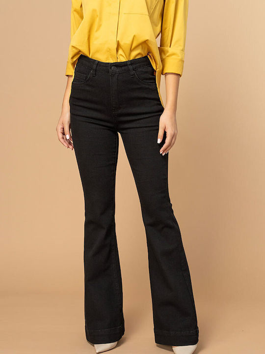 Elise Pantaloni Jean Damă Cu Talie Înaltă Cu Pantaloni Evazați Slim Negru