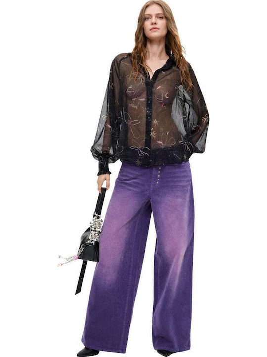 Pantaloni Jean de damă în Linie Wide Violet