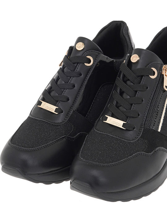 Women's Black Glitter Gold Sneakers