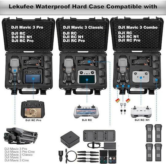 Lekufee Husă De Transport Neagră Din Plastic Pentru DJI Mavic 3 Pro / Mavic 3 / Mavic 3 Classic / Mavic 3 Cine 41.5x15x34.5cm