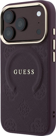 Case Guess Saffiano Peony & Ring Magsafe iPhone 18 Pro 17 Pro Бордо