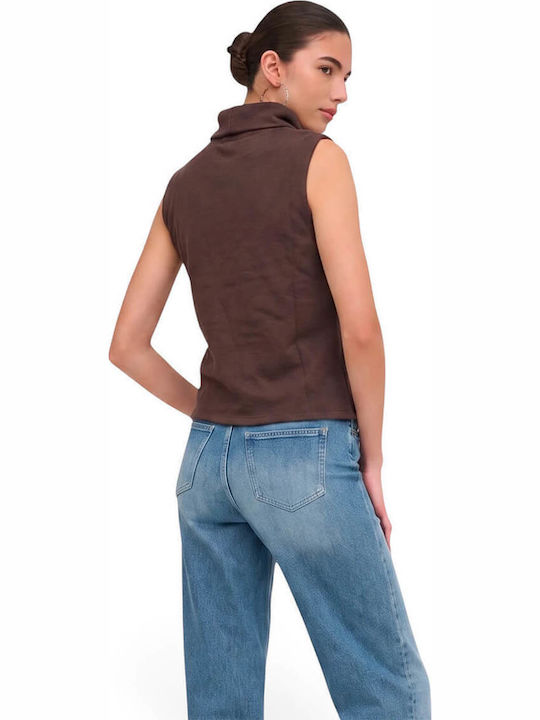 Damenbluse Baumwoll Langärmelig Rollkragenpullover Braun