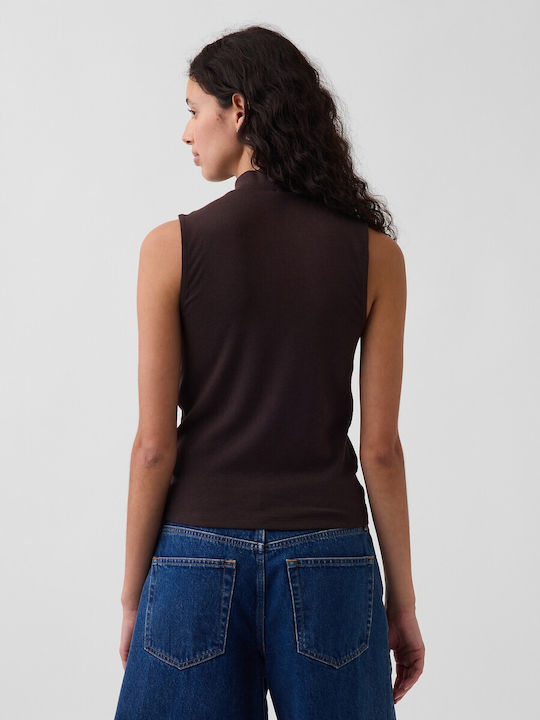 Women's Crop Cotton Sleeveless Striped Terra Brown Top