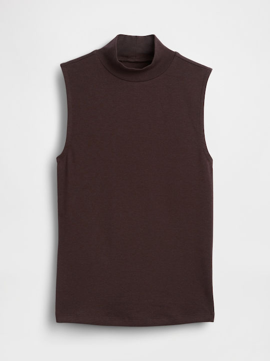 Women's Crop Cotton Sleeveless Striped Terra Brown Top