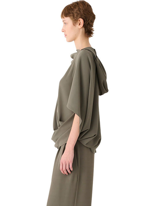 Women's Draped Blouse with 3/4 Sleeve Olive