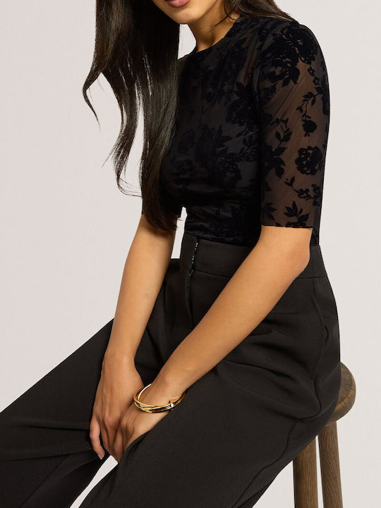 Damen Bluse mit Netz Schwarz 285264-schwarz
