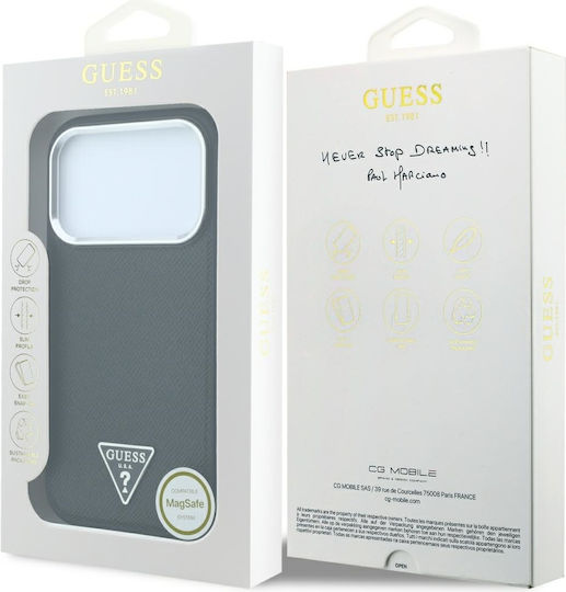 Калъф Guess Grained Triangle Logo Magsafe iPhone 18 Pro 17 Pro Черен