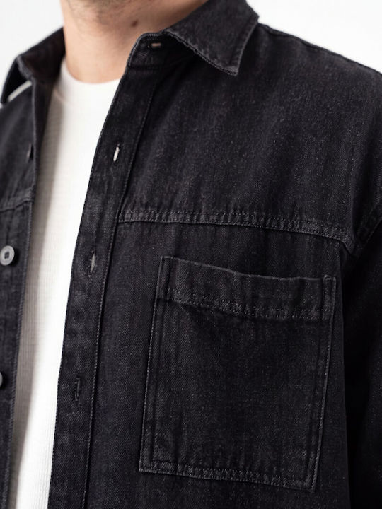 Langärmeliges Denim Overshirt Schwarz