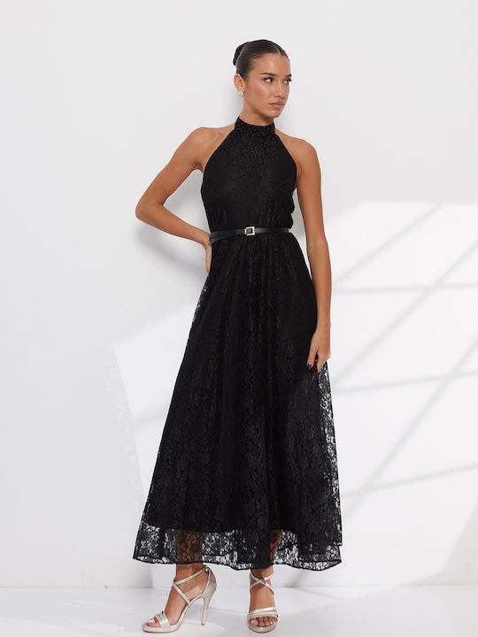 Sommer Maxi Abendkleid mit Spitze Schwarz