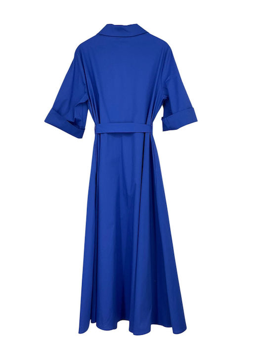 Summer Midi Shirt Dress Blue Royal