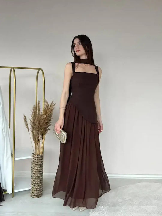 Summer Evening Shirt Dress with Tulle Brown