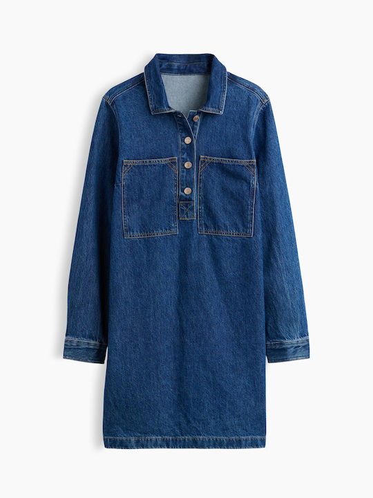 Sommer Mini Hemdkleid Denim Mittlerer Waschung