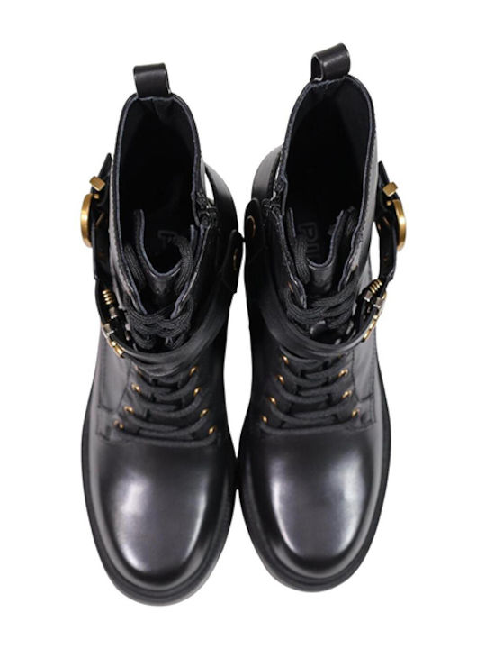 Leder Damen Stiefeletten mit Mittelhohem Absatz Schwarz